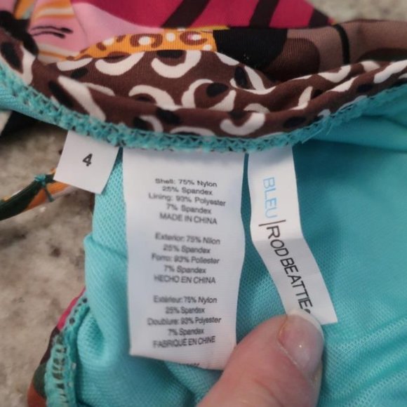 Womens Blue/Rod Beattie Multi Color Print 2pc Triangle Swim Bikini Sz 4* - Picture 4 of 4